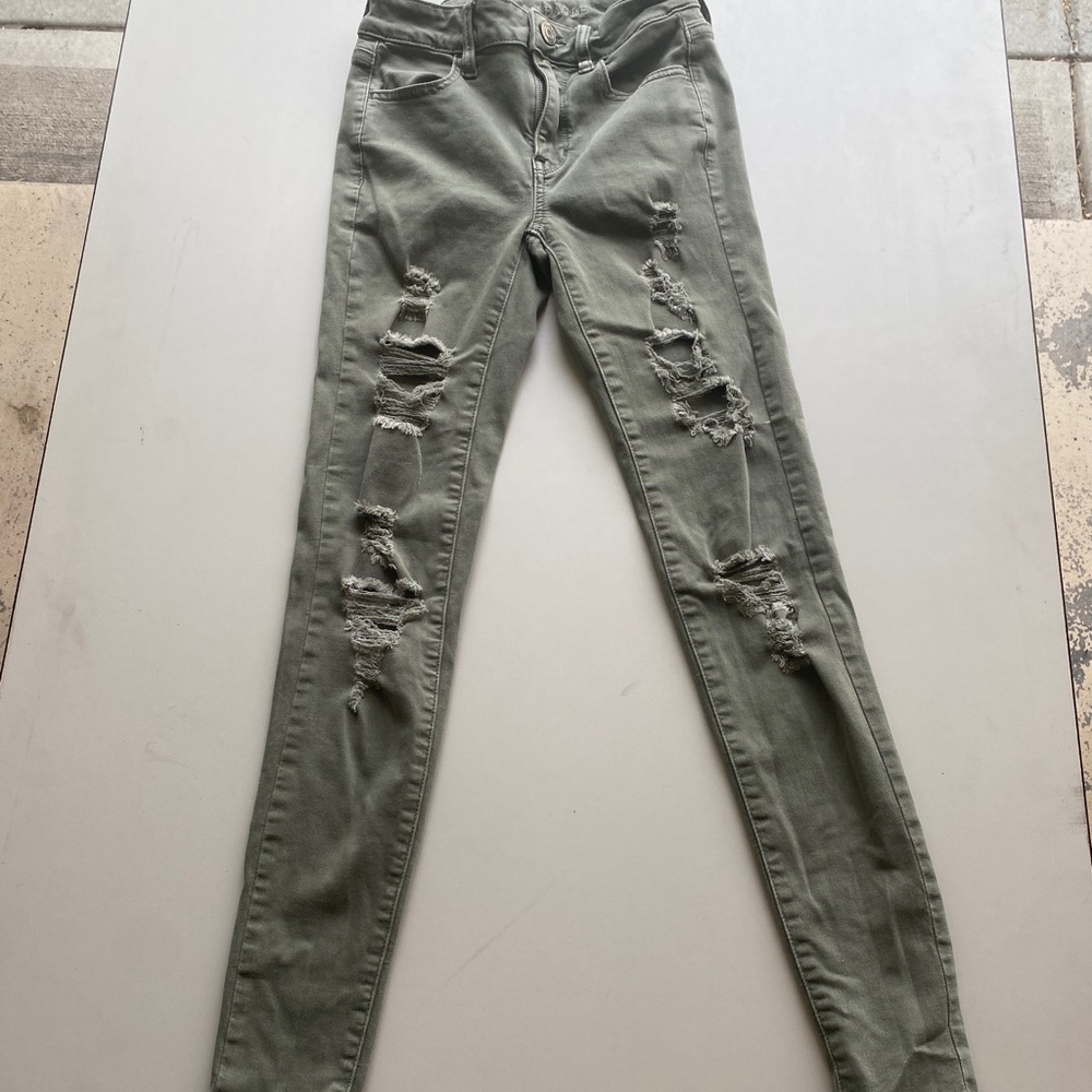 American Eagle Green Ripped Jeans